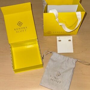 Kendra Scott Yellow Gift Box, bag, jewelry dust bag, and earrings holder